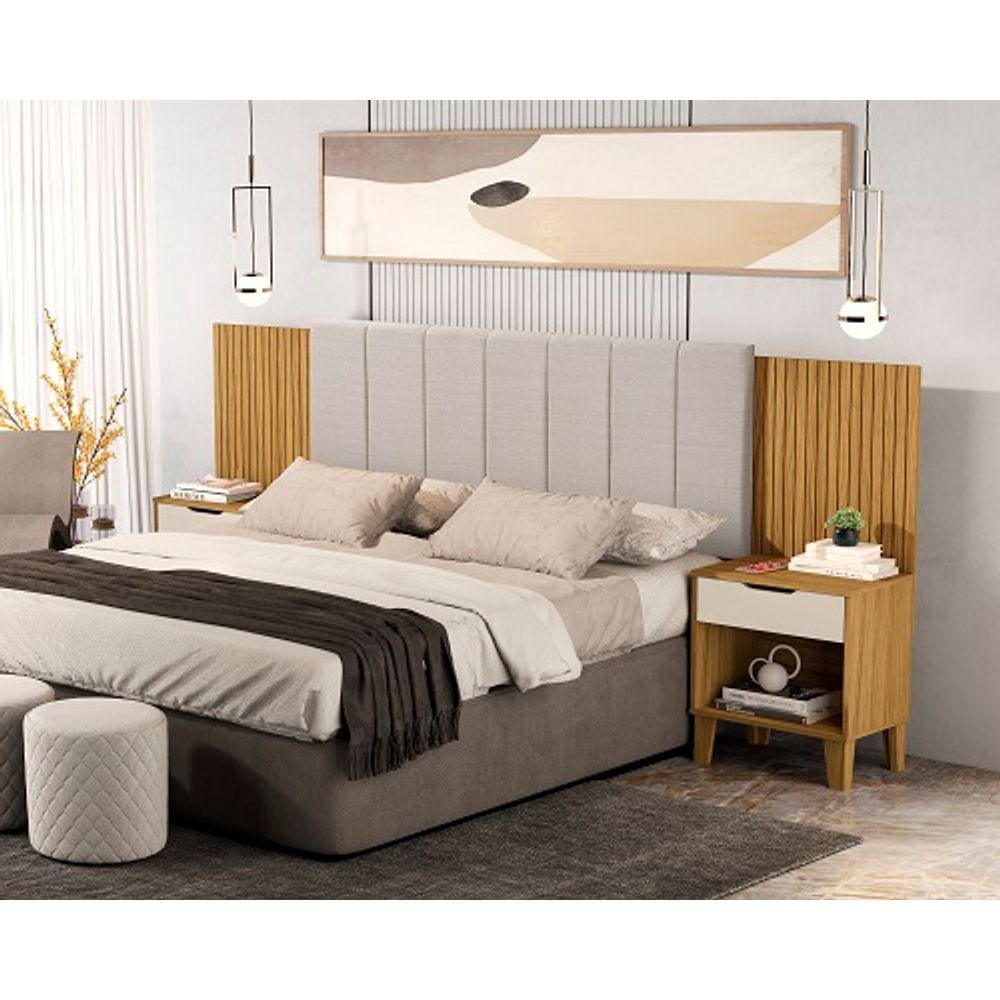 Cabeceira Box Elena De Casal Expansível Nature/Off White – VJ Móveis