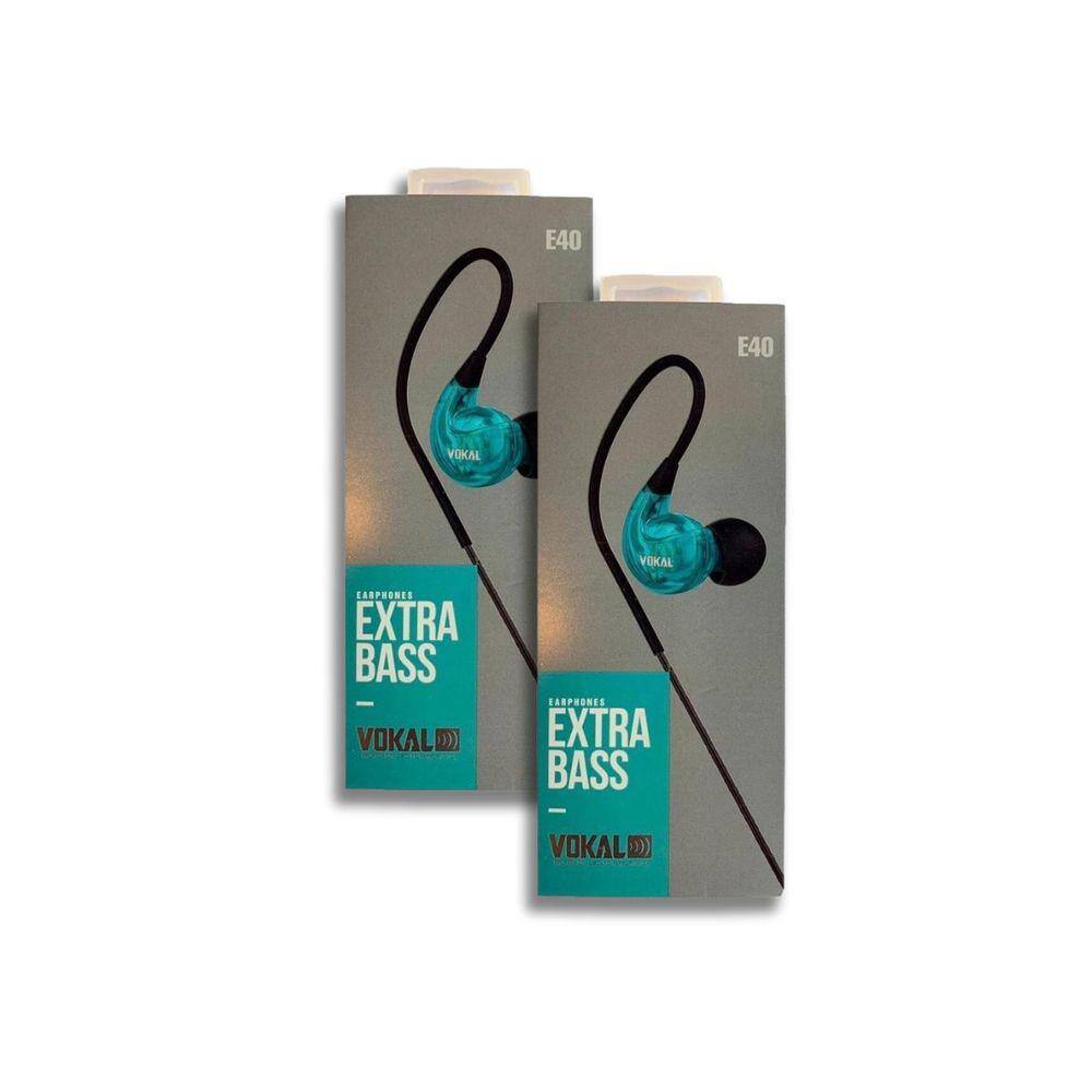 Kit 2 Fones de Ouvido Vokal Para Retorno de Palco E40 Extra Bass - Azul