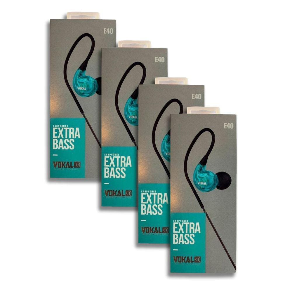 Kit 4 Fones de Ouvido Vokal Para Retorno de Palco E40 Extra Bass - Azul