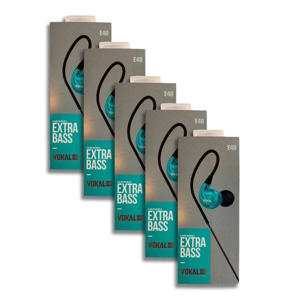 Kit 5 Fones de Ouvido Vokal Para Retorno de Palco E40 Extra Bass - Azul