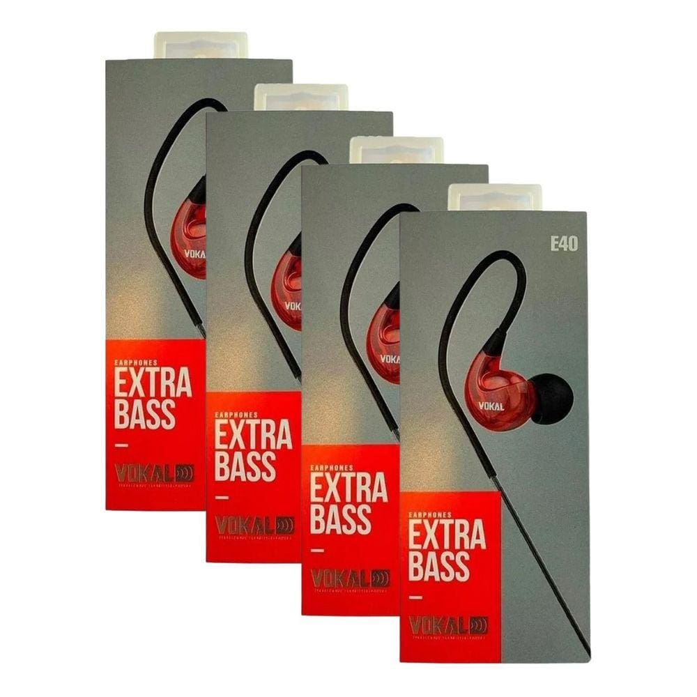 Kit 4 Fones de Ouvido Vokal Para Retorno de Palco E40 Extra Bass - Vermelho