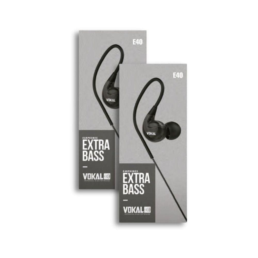 Kit 2 Fones de Ouvido Vokal Para Retorno de Palco E40 Extra Bass - Preto
