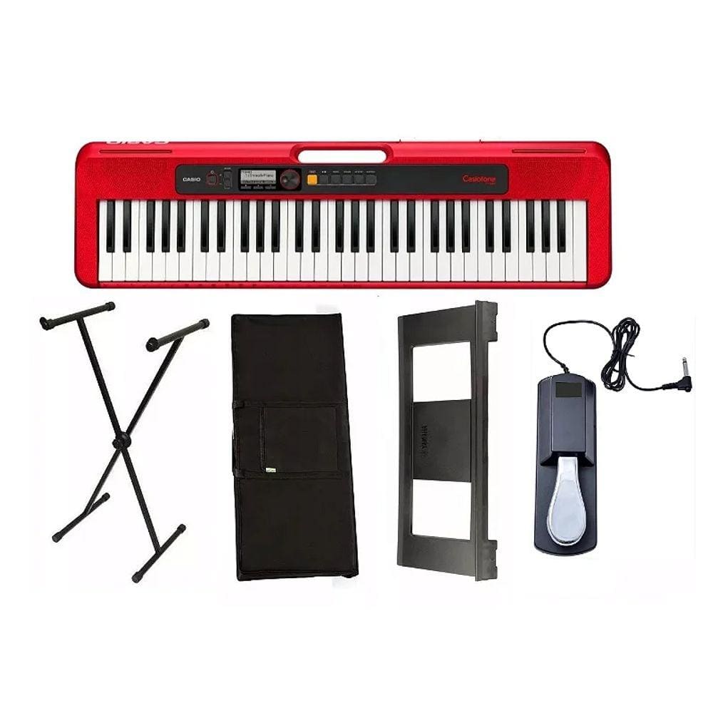 Kit Teclado Casiotone CTS200 Vermelho 5 oitavas