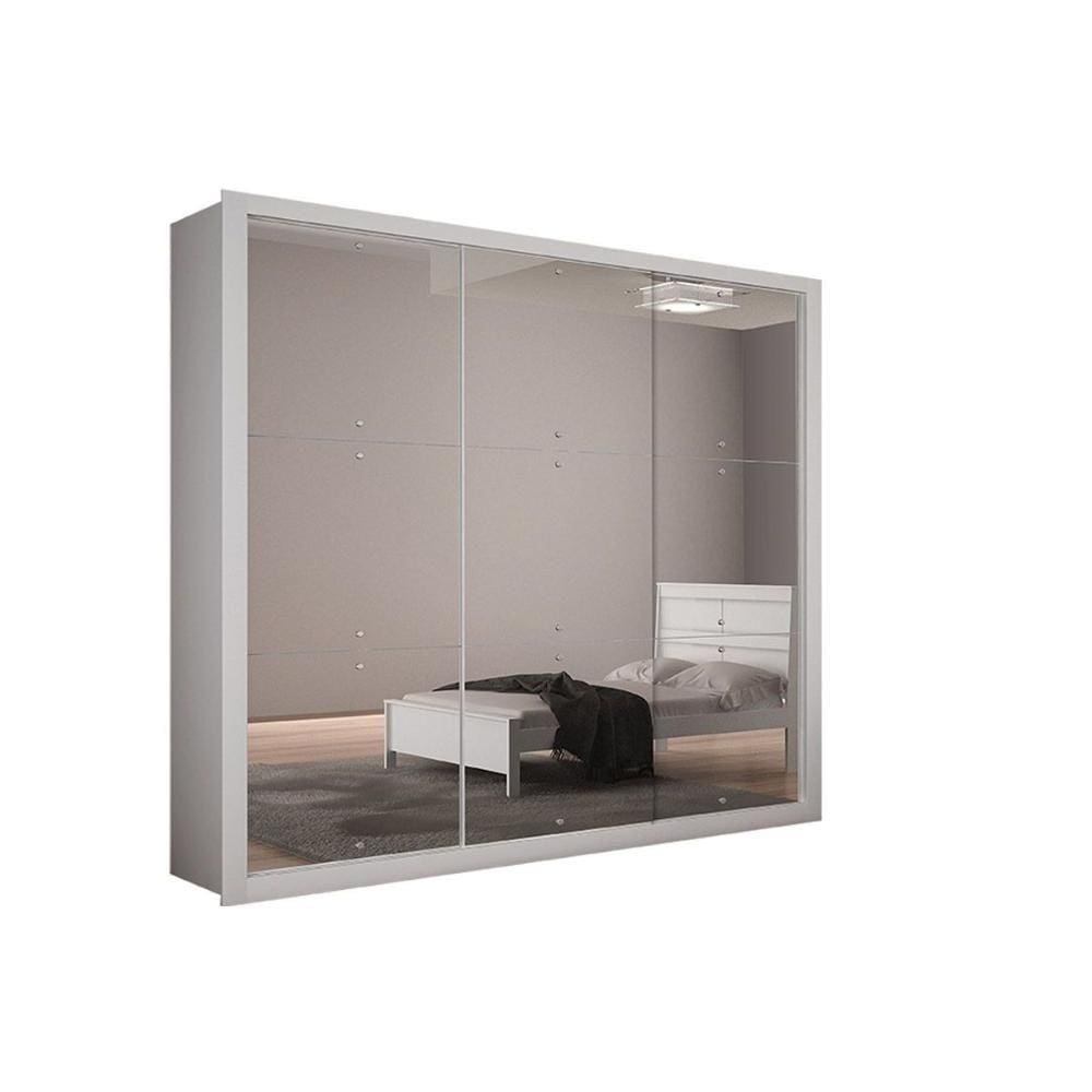 Guarda Roupa Casal 3 Portas de Correr e 4 Gavetas c/ Espelho Veneza Gold Branco - Rufato