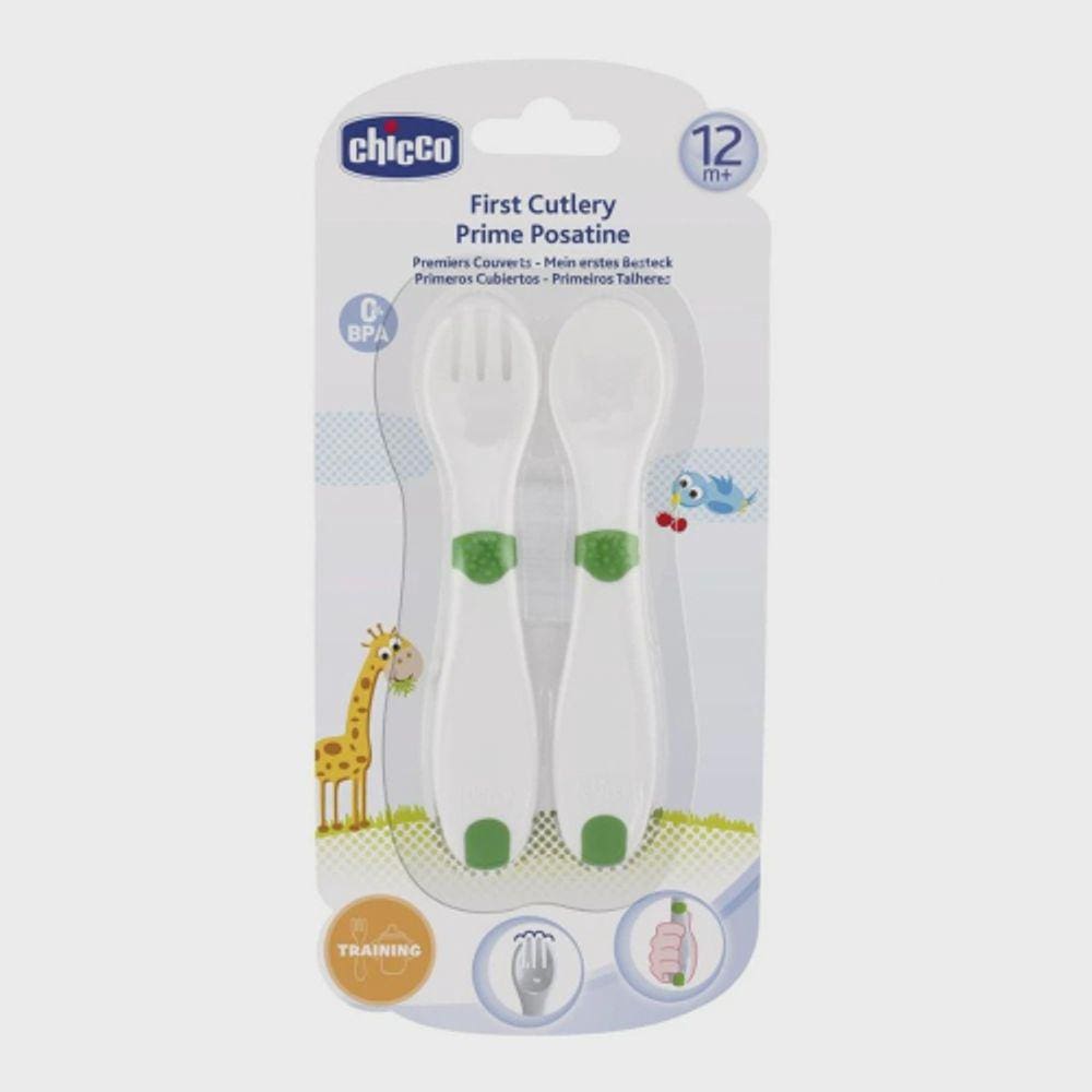 Primeiros talheres 12M + Verde/Branco - Chicco