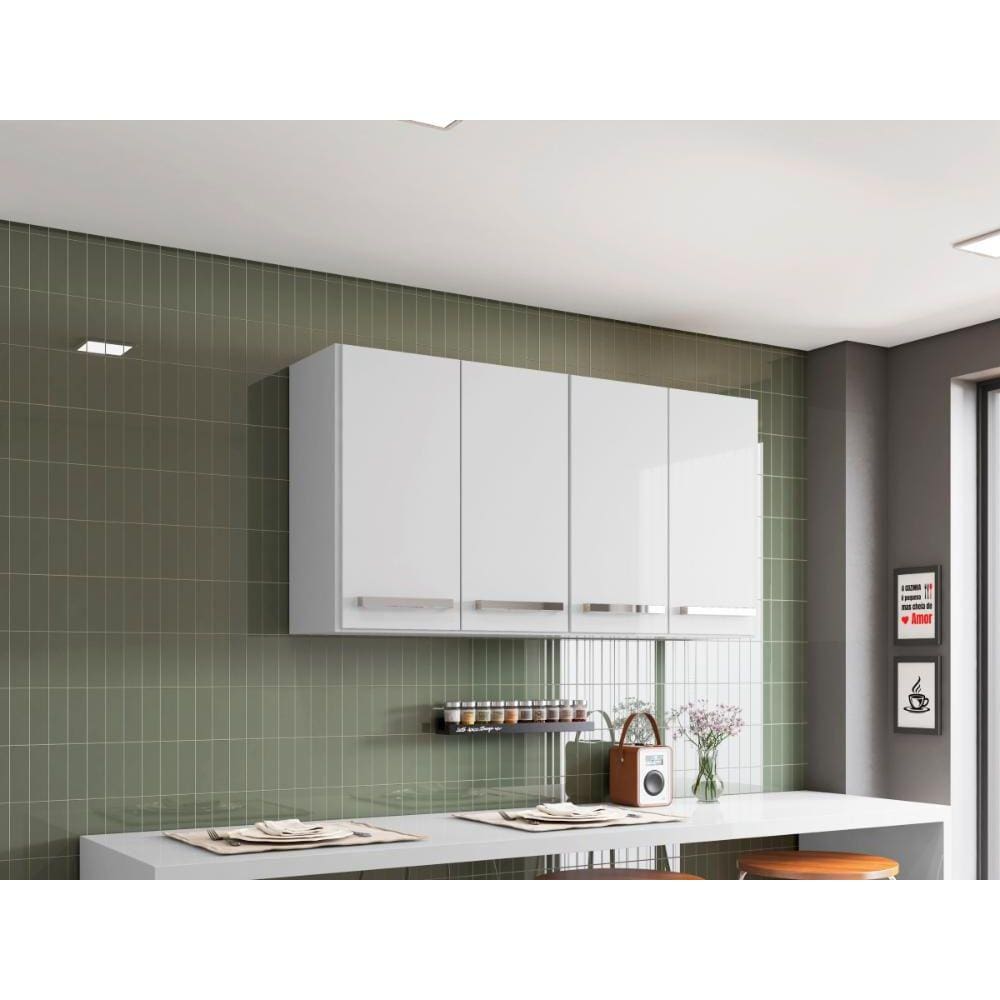 Armario Aereo Suspenso de Parede 4 Portas Branco Georgia Brienza Movelaria