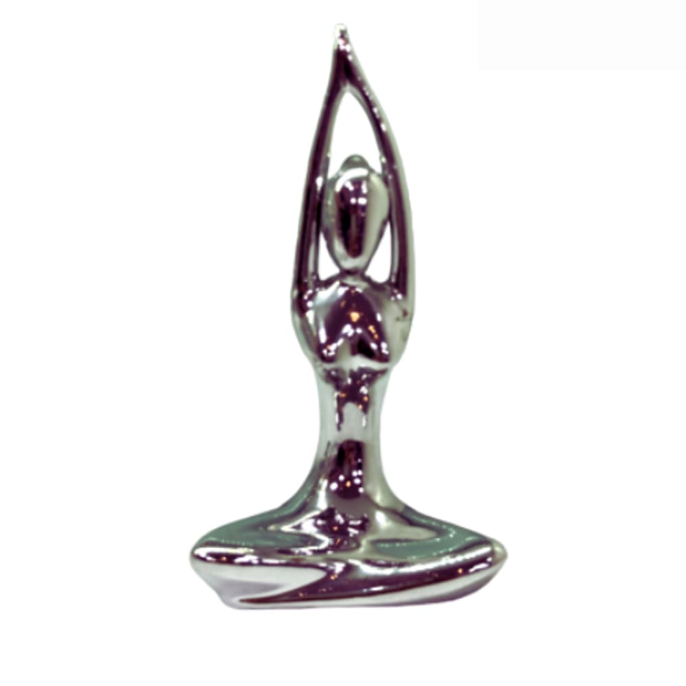 Escultura Decorativa Menina Yoga Cromada 11x10x5,5cm Flyway