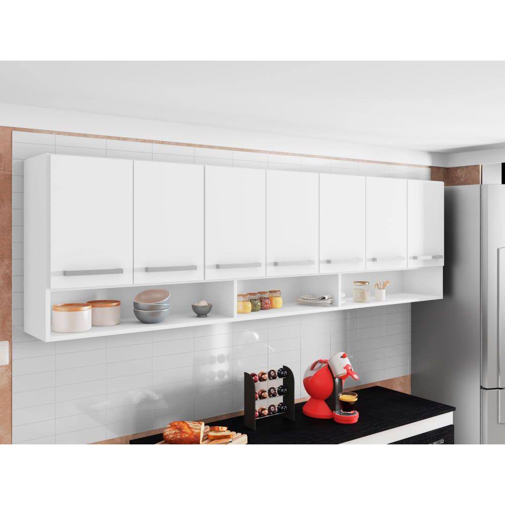 Armario Suspenso para Cozinha 7 Portas Branco Luxemburgo Brienza Movelaria
