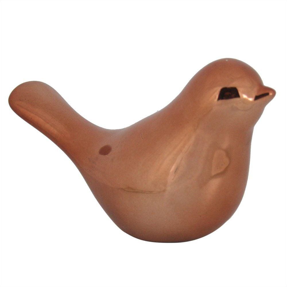 Escultura Decorativa Pássaro Cerâmica Bronze 12cm