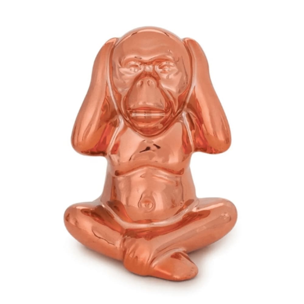 Escultura Decorativa Macaco Cerâmico Rose Gold (Não Ouço) 10x10cm