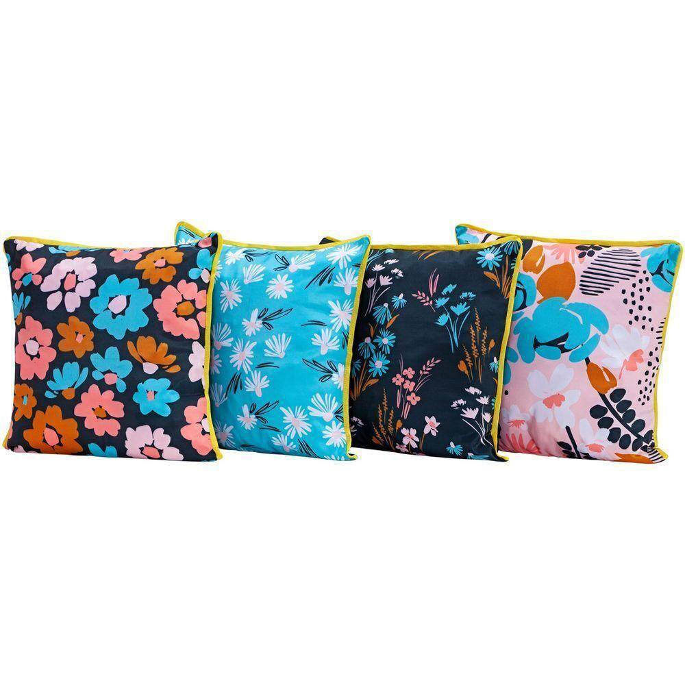 4 Almofadas Cheias Floral Turquesa 45cmx45cm