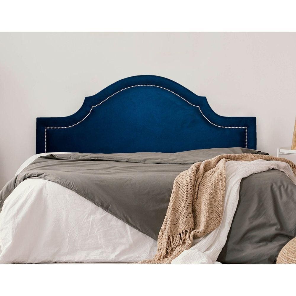 Cabeceira Queen Estofada para Cama Box com Tachas 160x60cm Provençal Luxo Azul/Prata
