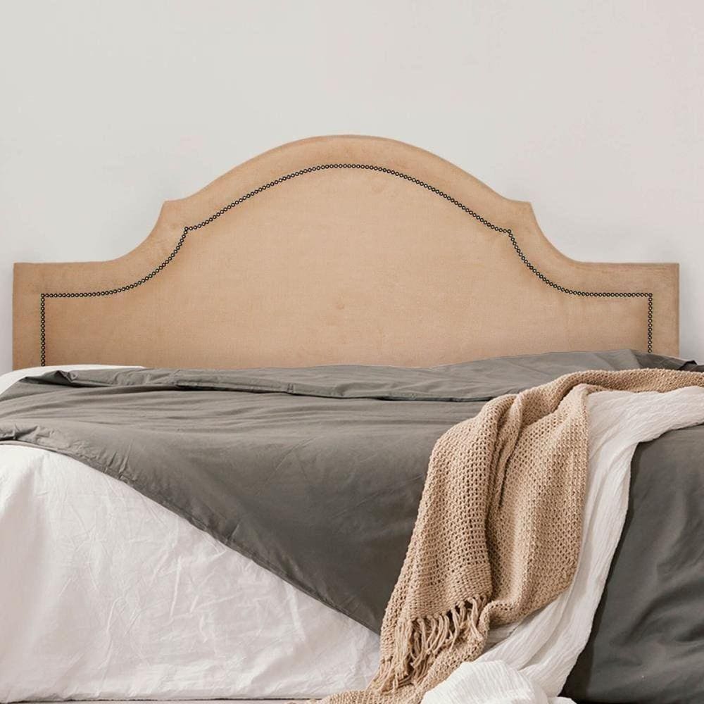 Cabeceira Casal Estofada para Cama Box Provençal Luxo com Tachas 140x60cm Bege/Fumê