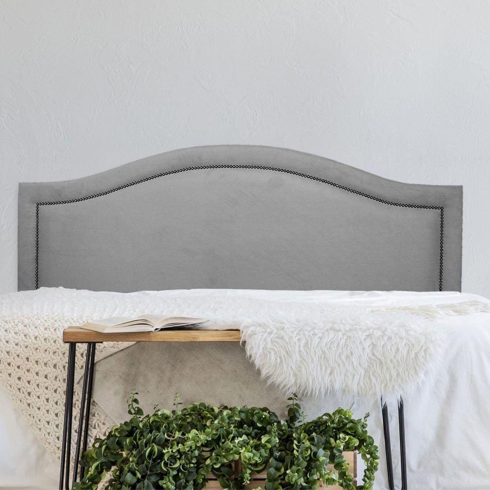 Cabeceira King Estofada para Cama Box Curva Luxo com Tachas 193x60cm Cinza/Fumê