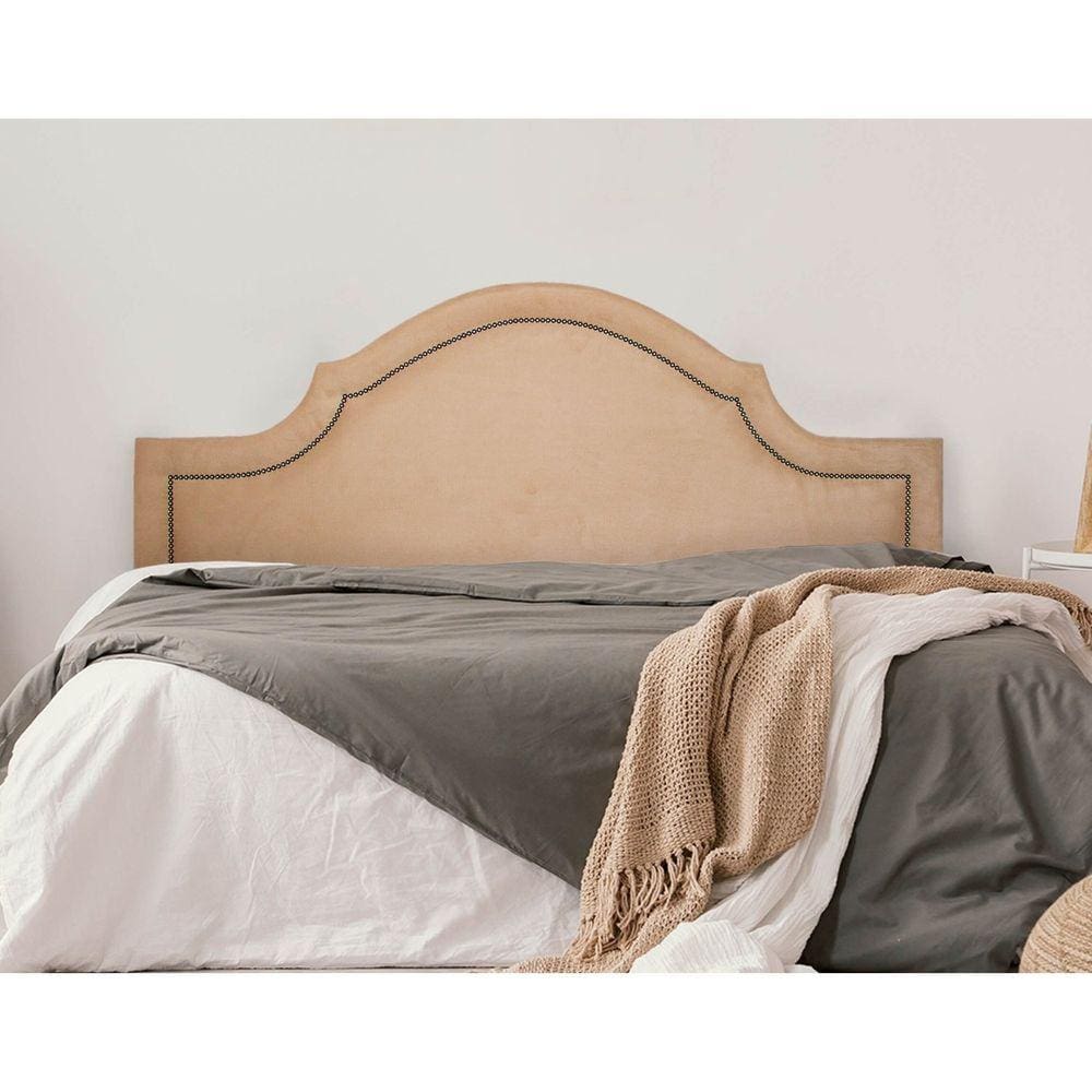 Cabeceira Queen Estofada para Cama Box com Tachas 160x60cm Provençal Luxo Bege/Fumê