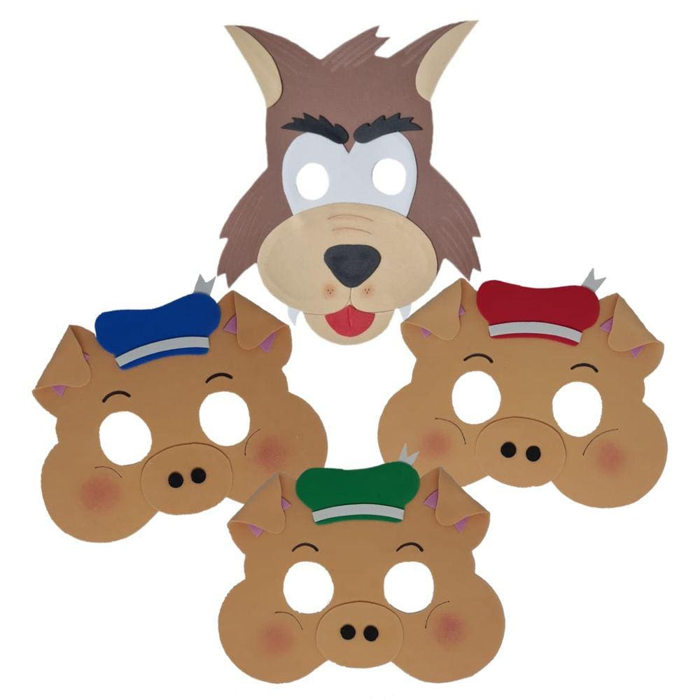 Kit Máscaras Lobo Mau e Três Porquinhos