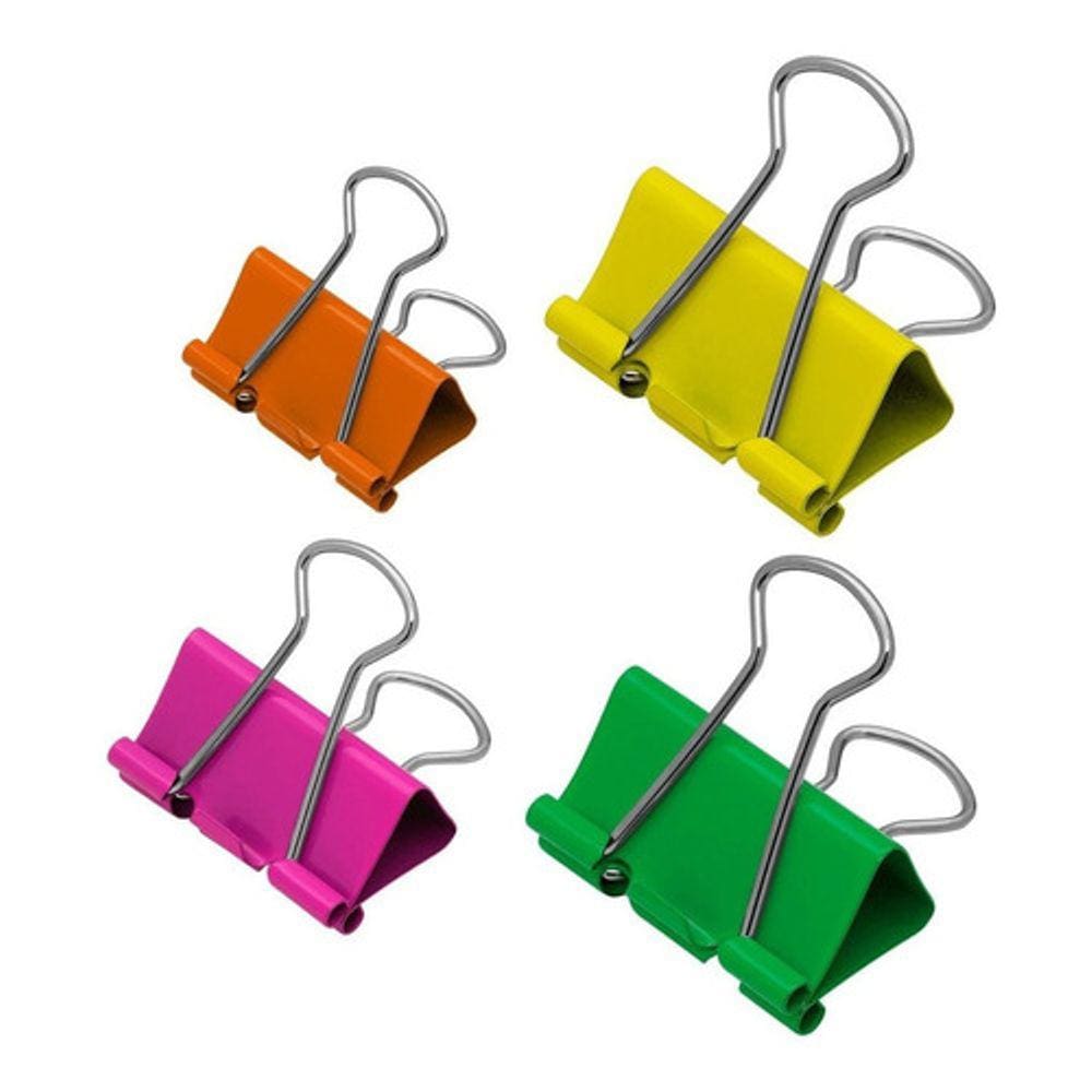 Kit 04 Prendedor de Papel Clips Binder 32mm Neon Brw