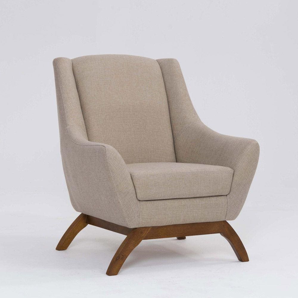 Poltrona Decorativa Mildred D07 Pés Madeira Linho Mescla Bege - D`Rossi