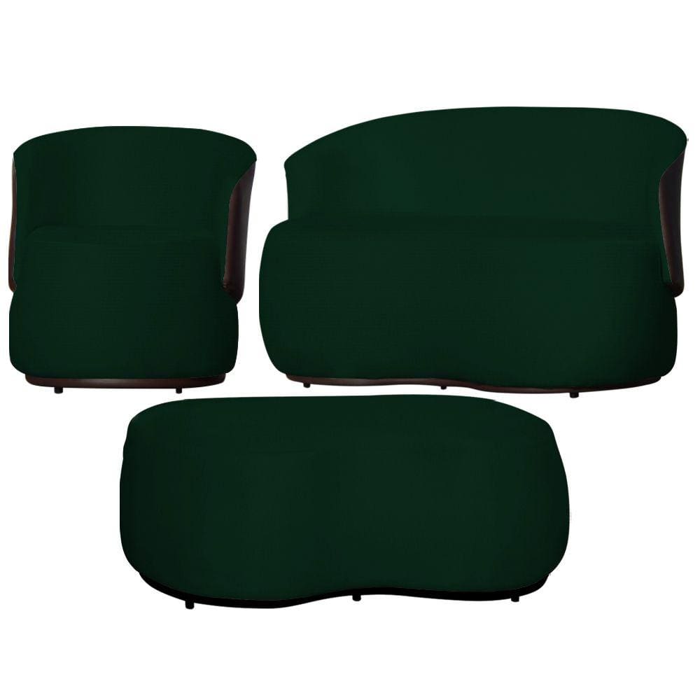 Kit 1 Poltrona 1 Namoradeira e 1 Puff Grande Suede Estilo Orgânico Beatriz Composê Corino Marrom - Estopar