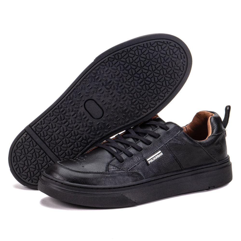 Tênis Masculino Preto Casual em Couro Cano Baixo Minimalista Elegante Low