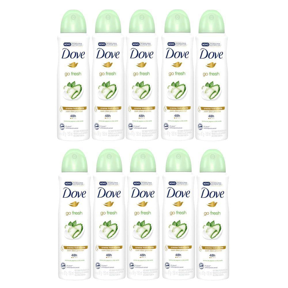 Kit 10 Desodorante Antitranspirante Aerosol Dove Go Fresh Pepino e Chá Verde 150ml
