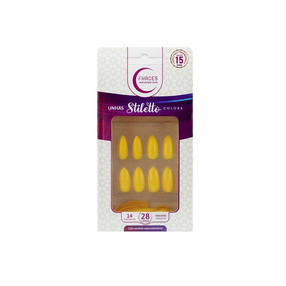 Unhas Postiças Fhaces Stiletto Colors Sun Flower Com 28un