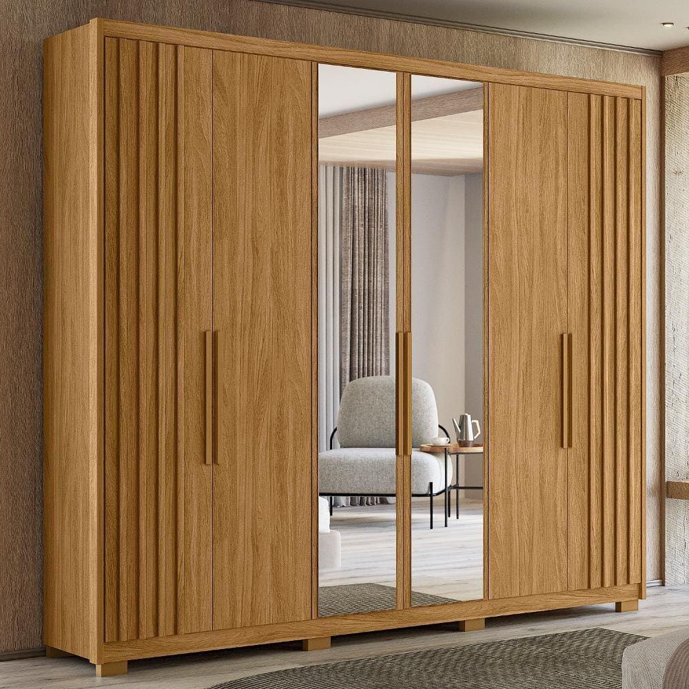 Guarda Roupa Casal 6 Portas com Espelho 4 Gavetas Araguaia