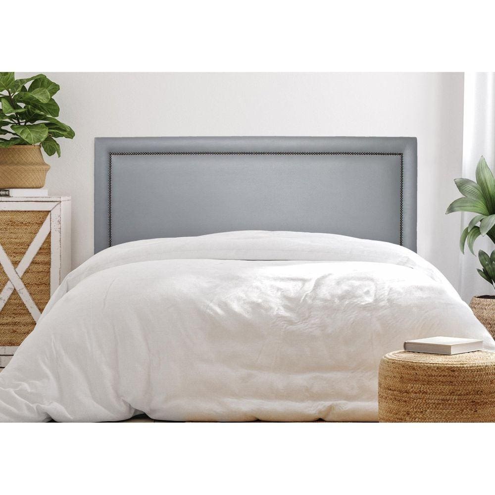 Cabeceira Casal Estofada para Cama Box Reta Luxo com Tachas 140x60cm Cinza/Fumê