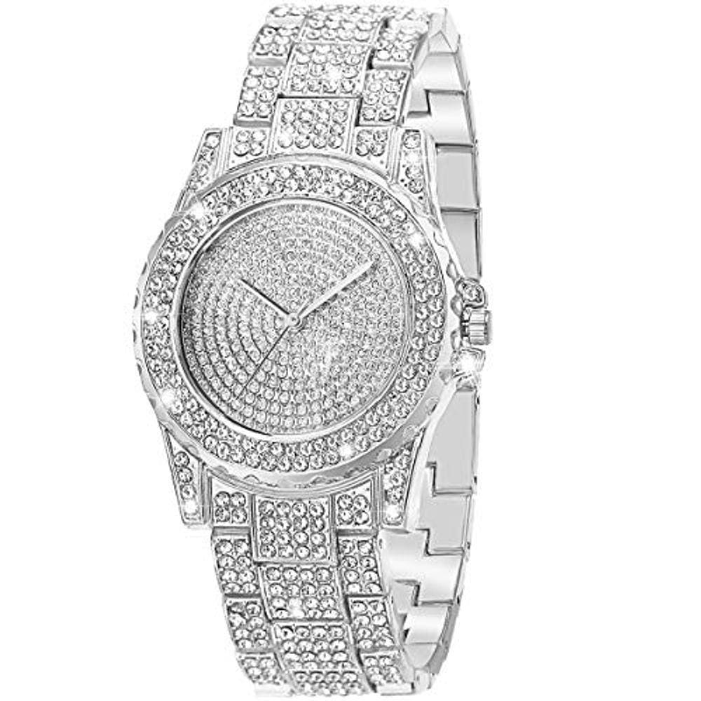 Relógio Senhora Luxo Diamantes Quadrante de Quartzo Aço Inoxidável com Cristal e Diamantes