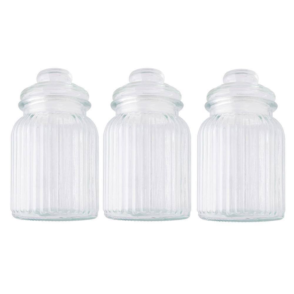 Jogo Kit 3 Potes De Vidro 960Ml Com Tampa Hermética Redondo