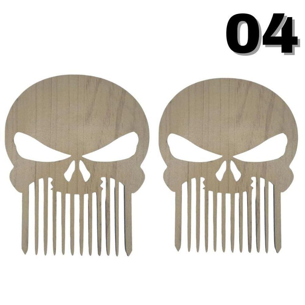2 Pentes Para Bigode E Barba Modelo 04 Caveira Cor Bege Mdf