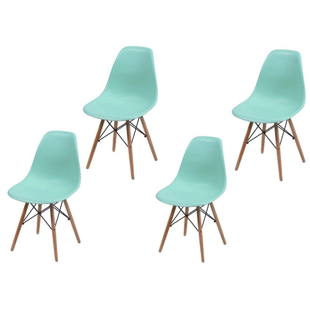 Kit 04 Cadeira Dkr Pp Verde Tiffany Base Madeira