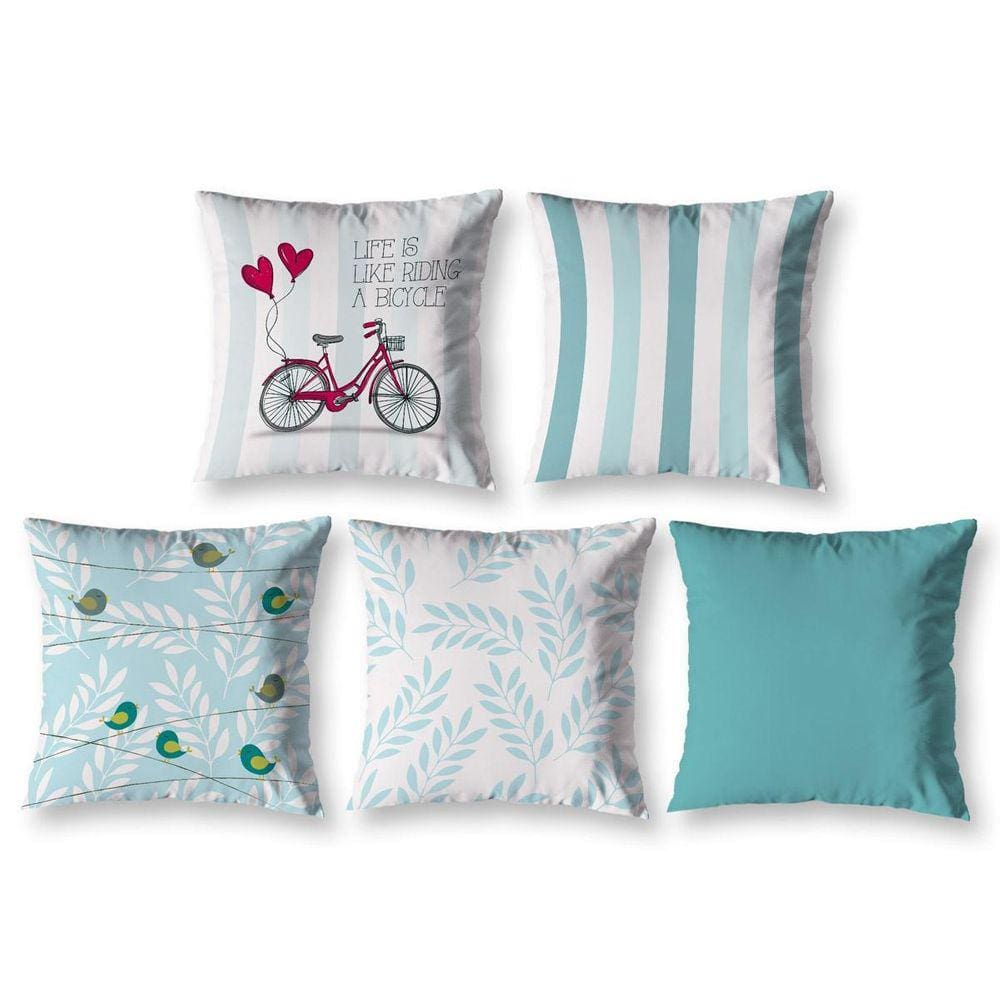 Kit 5 Capa De Almofada 40 X 40 Estampadas Vintage Bike Verde