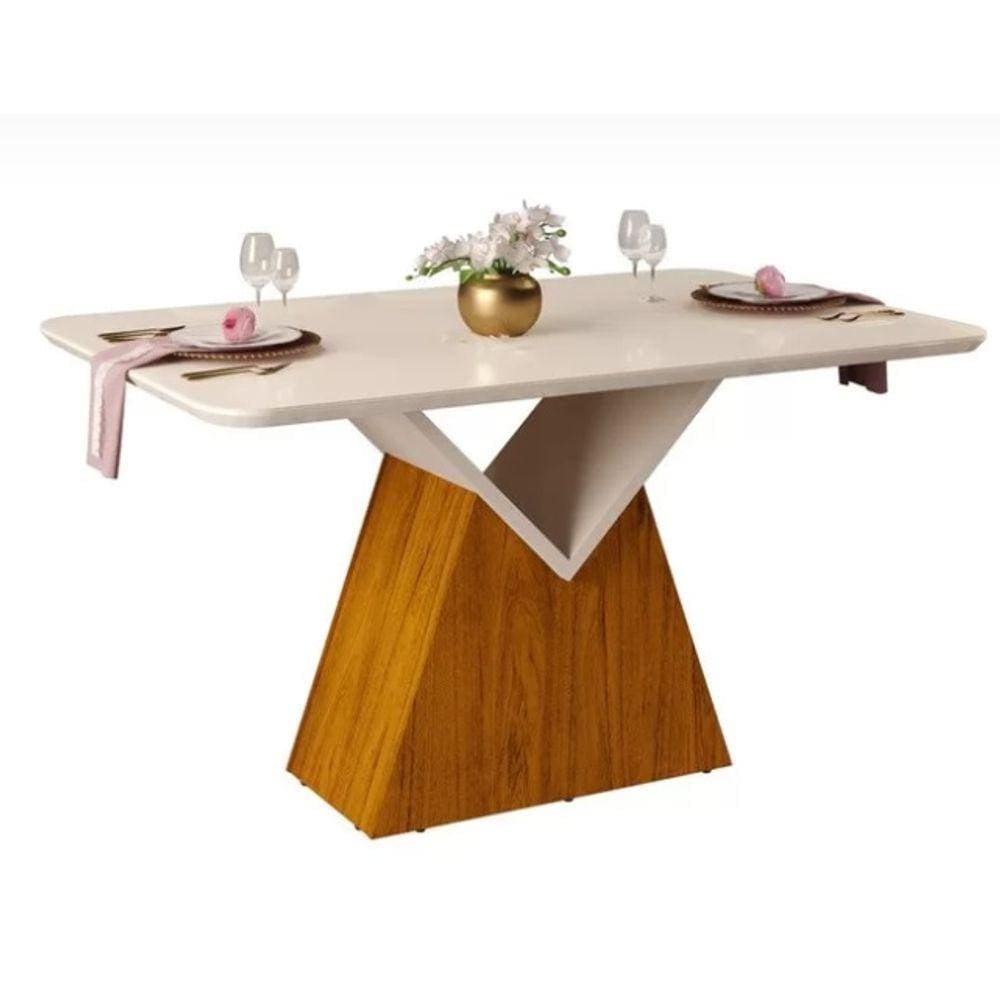 Mesa Jantar 1,36 X 0,90 Dj Argo Tampo Chanfrado Mad Com Vidro Freijo / Off White ( sem Cadeiras )