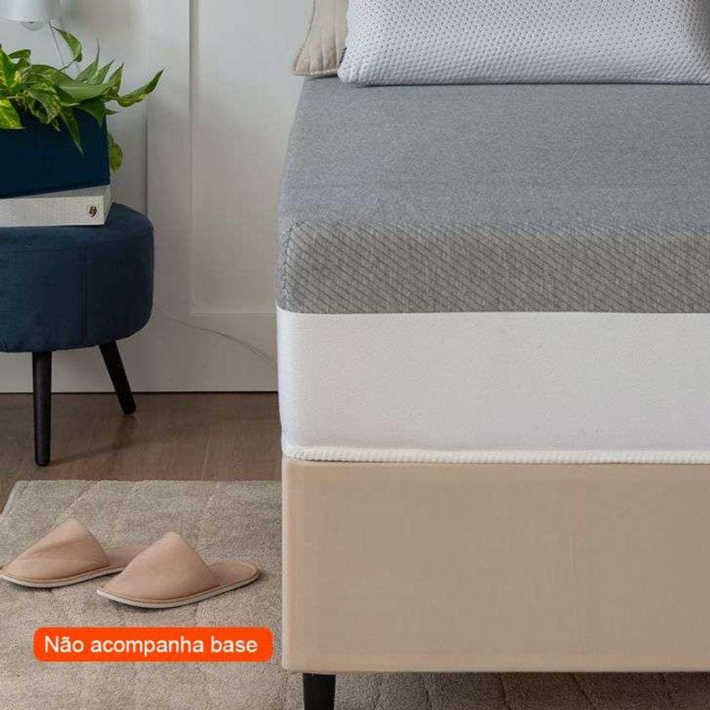 colchão solteiro king guldi dream mola ensacada (30x96x203) com 1 travesseiro guldi dream cinza e branco