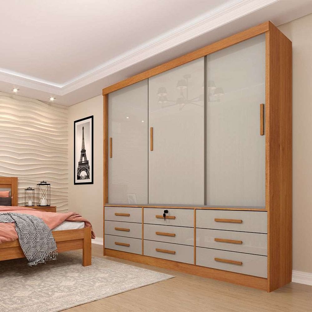 guarda-roupa casal chicago 3 pt 9 gv cinamomo e off white