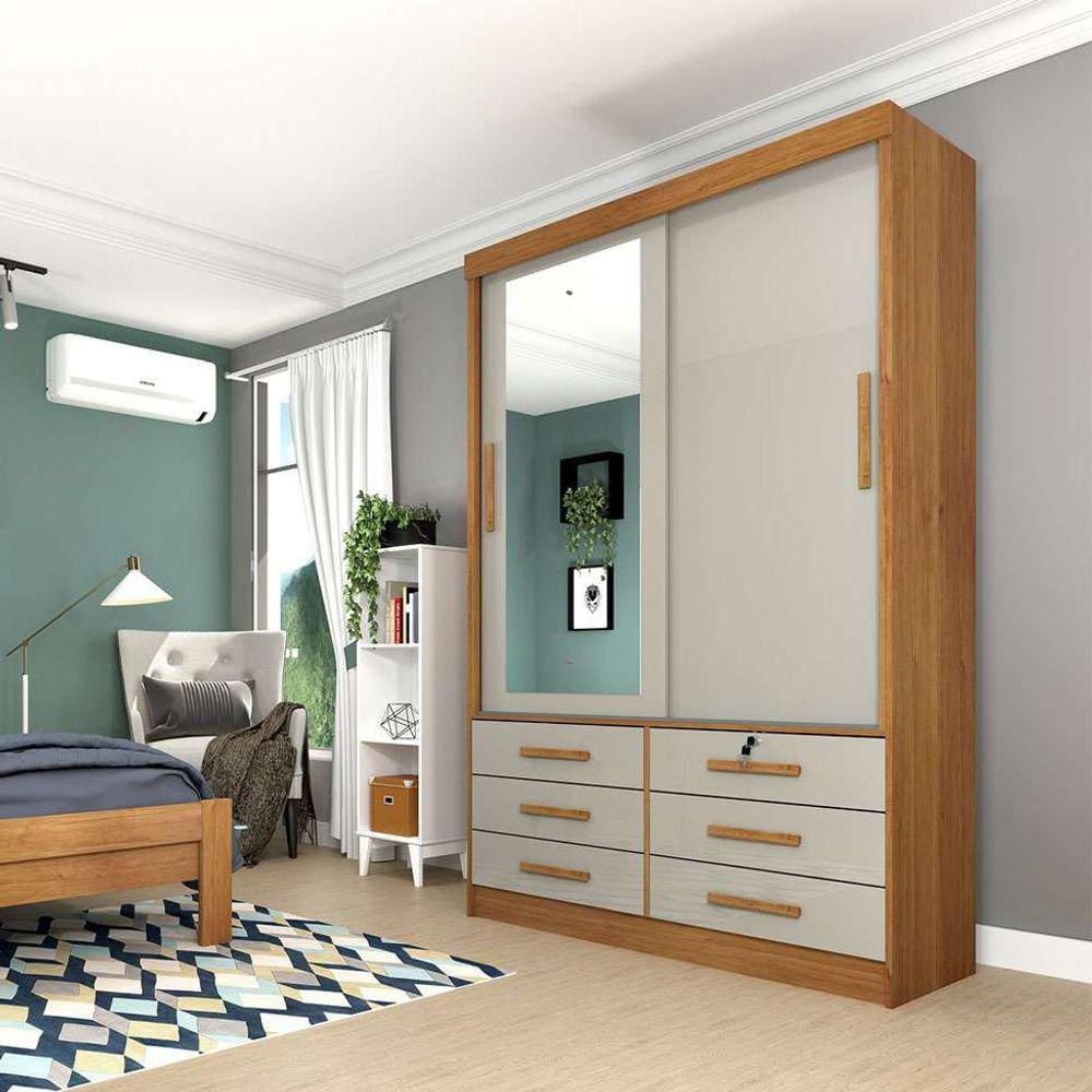 guarda-roupa solteiro com espelho chicago 2 pt 6 gv cinamomo e off white