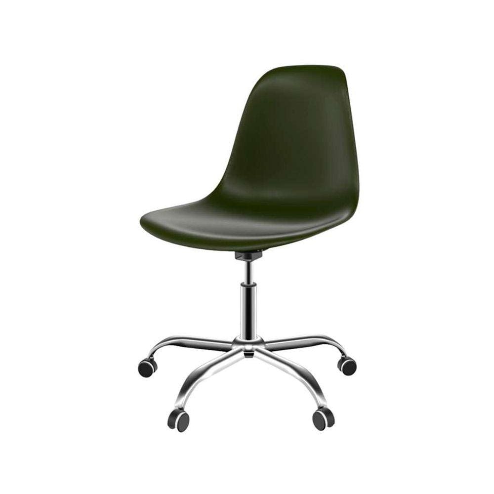 cadeira eames e verde musgo e cromada