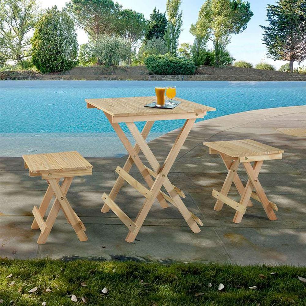 conjunto de mesa quadrada e 2 bancos forest bege