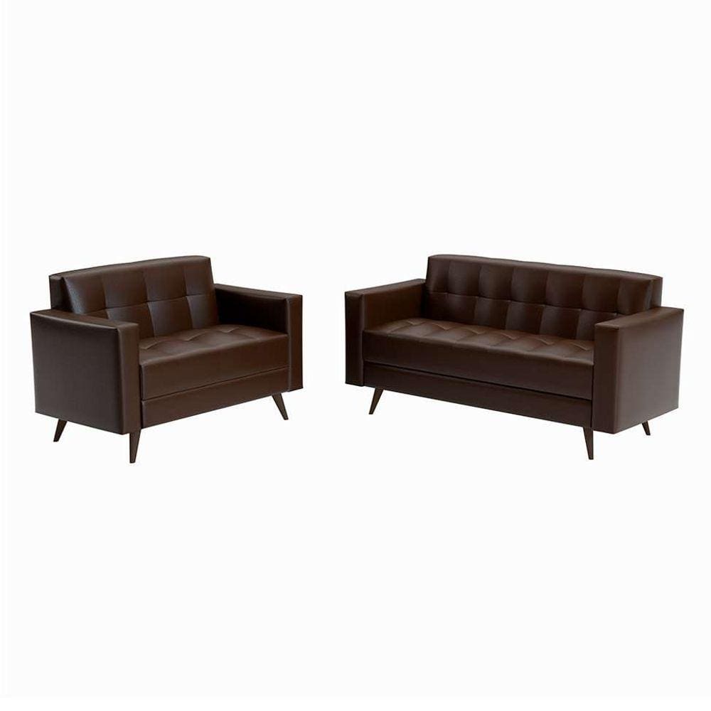 conjunto com 2 sofás vitrola revestimento sintético marrom