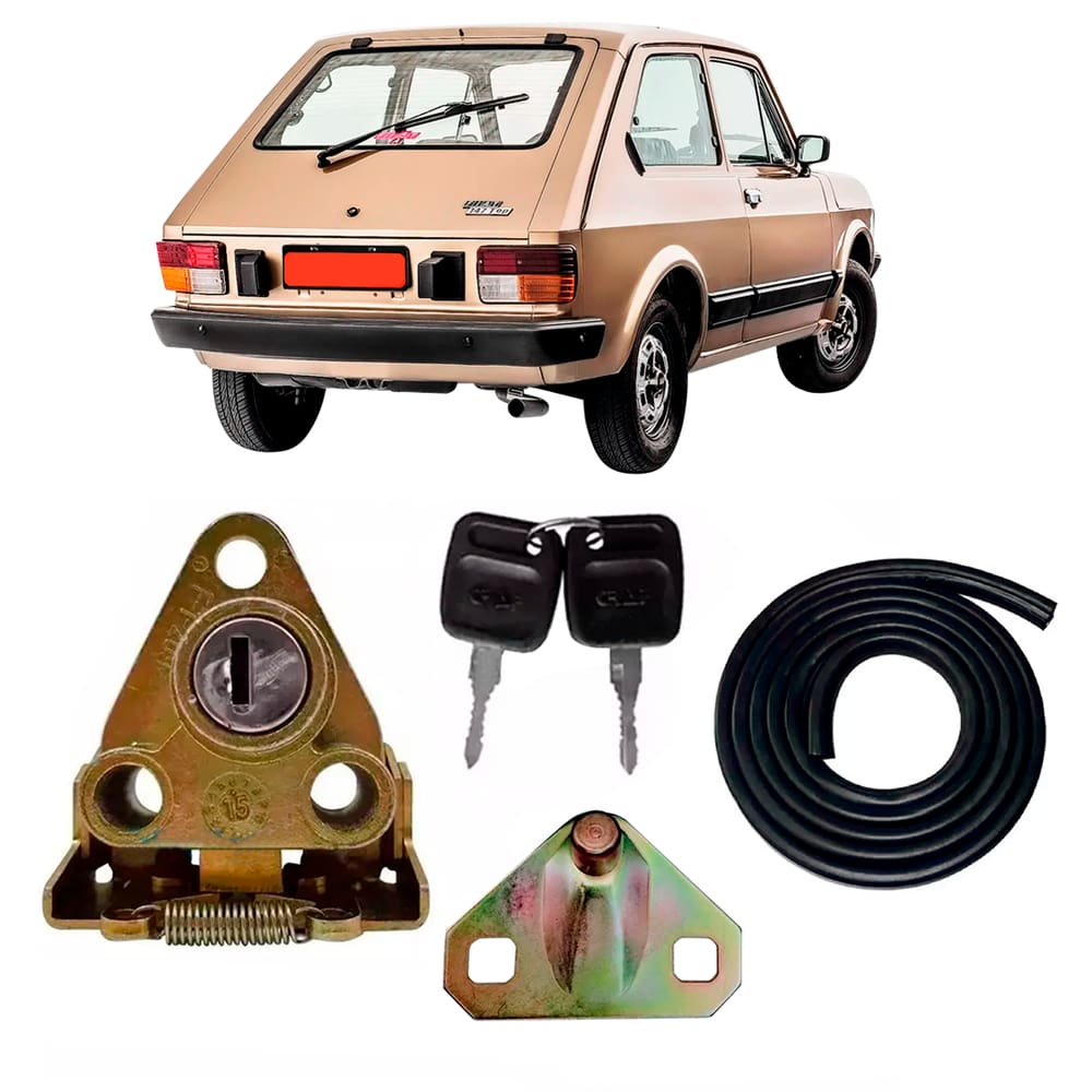 Kit Fechadura Chave Batente Borracha Porta Mala Fiat 147