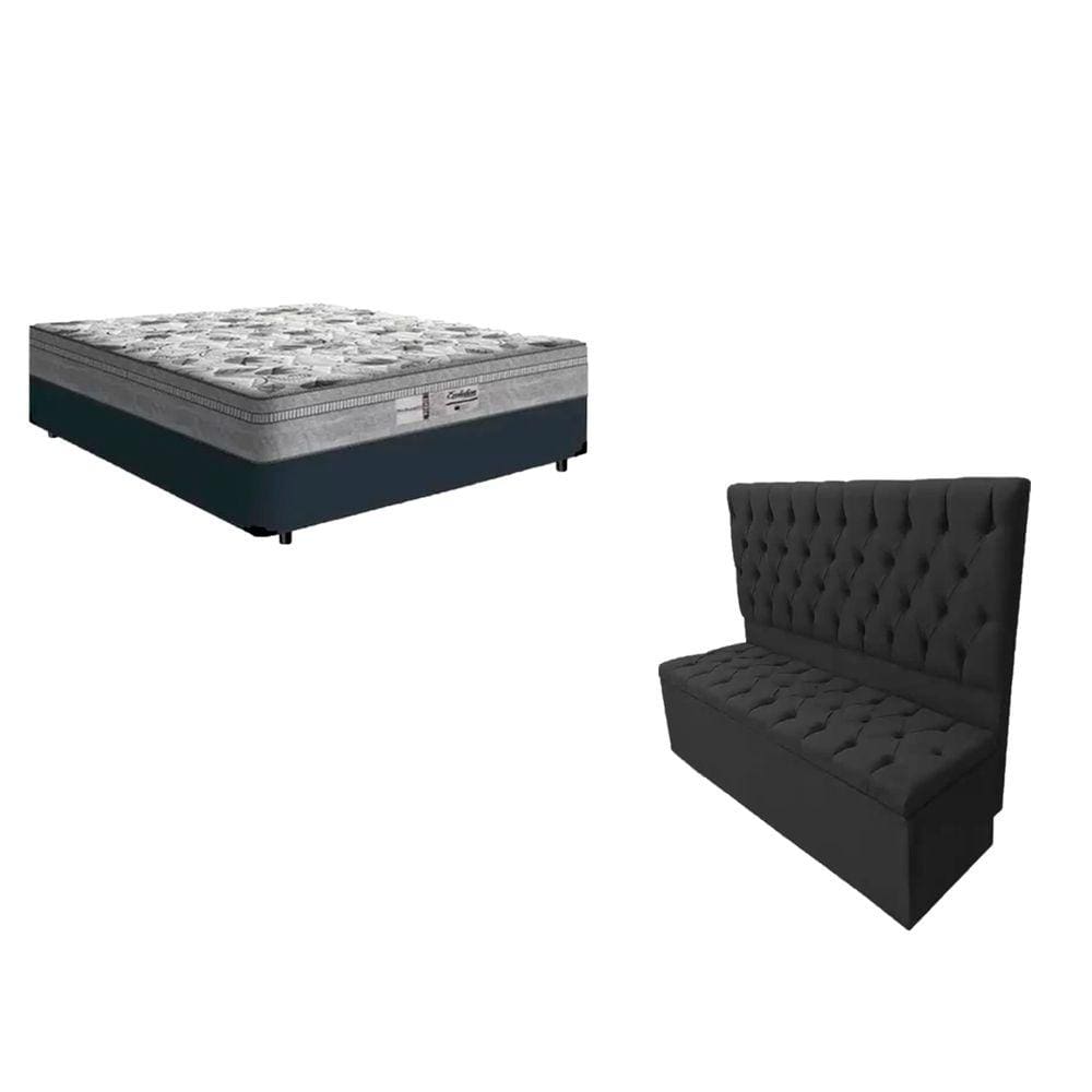 Cabeceira Casal e Calçadeira baú Cama Box Colchão - Probel