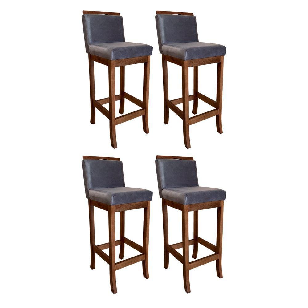 Kit 4 Banquetas Alta Gourmet Estofada para Cozinha Americana Turim Madeira Maciça Suede Cinza CCS