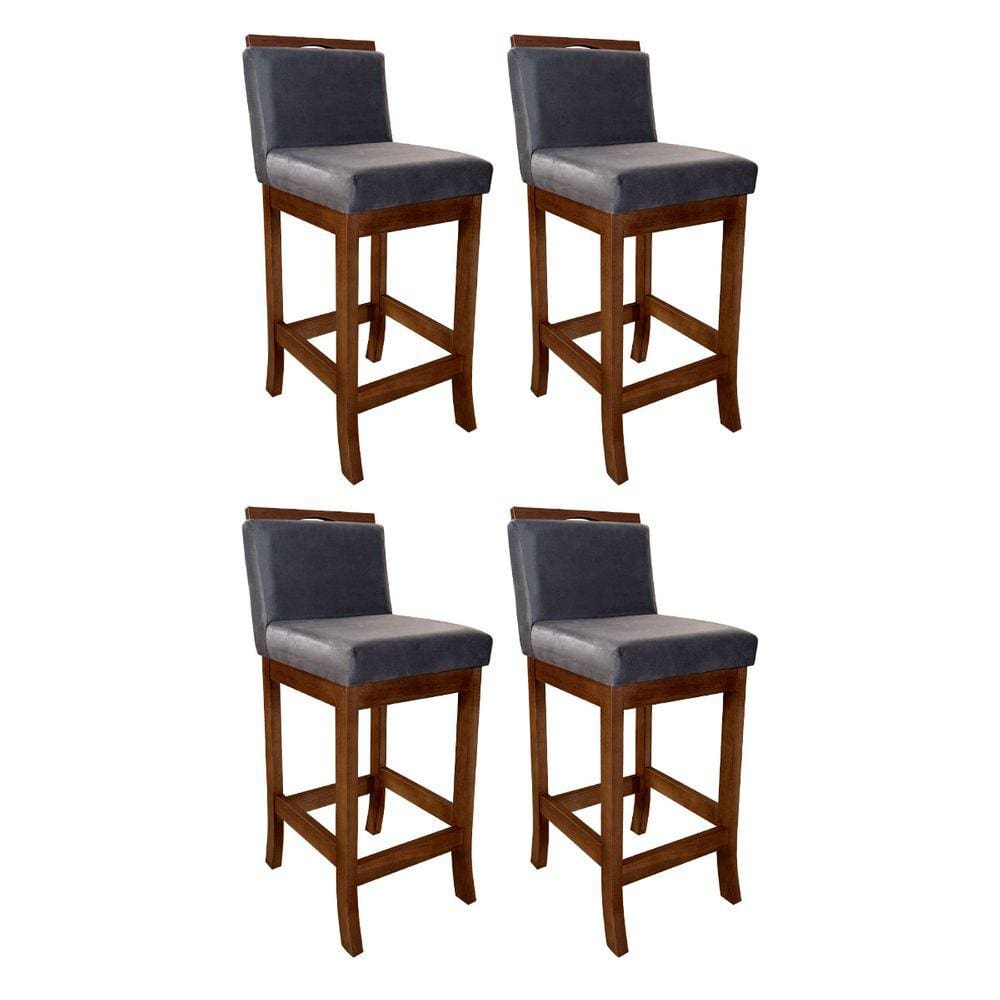 Kit 4 Banquetas Média Gourmet Estofada para Cozinha Americana Turim Madeira Maciça Suede Cinza CCS