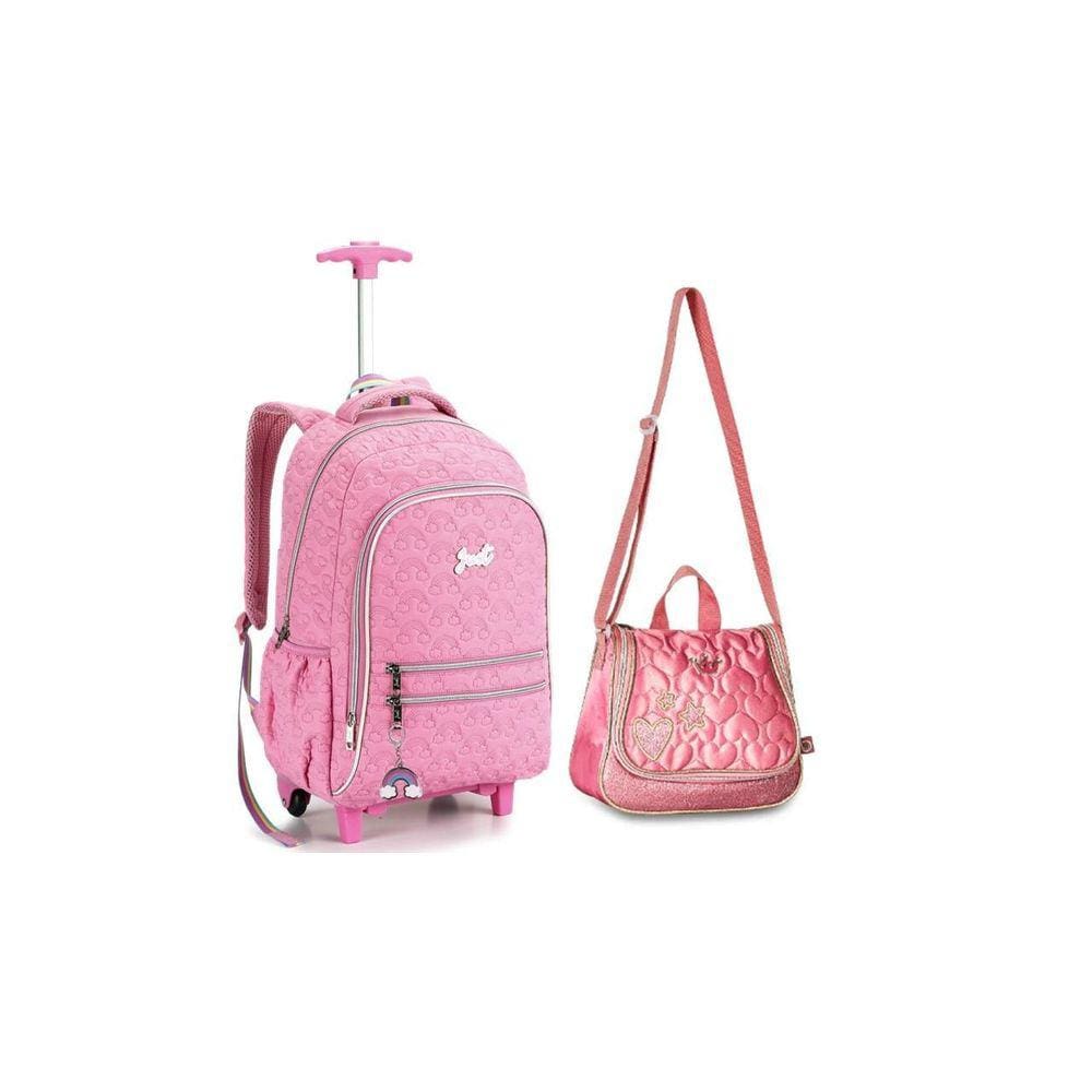 Kit Escolar Meninas Rs Mochila De Rodas E Costas + Lancheira