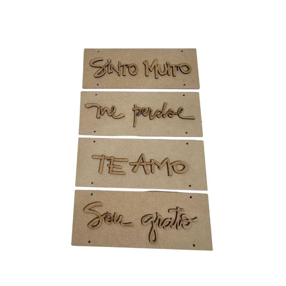 kit Frase Sinto Muito Me perdoe Te Amo Sou grato c/placas 23x9- Jeito Próprio Artesanato