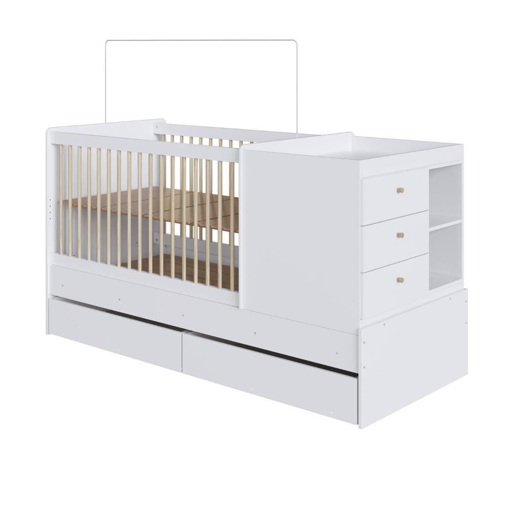 Berço Multifuncional com Cômoda 5 Gavetas Completa Móveis Branco