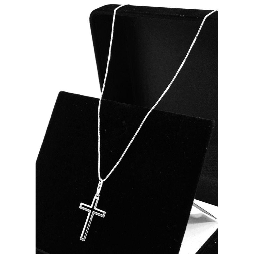 Corrente De Prata 925 Masuclina 60cm Pingente Crucifixo