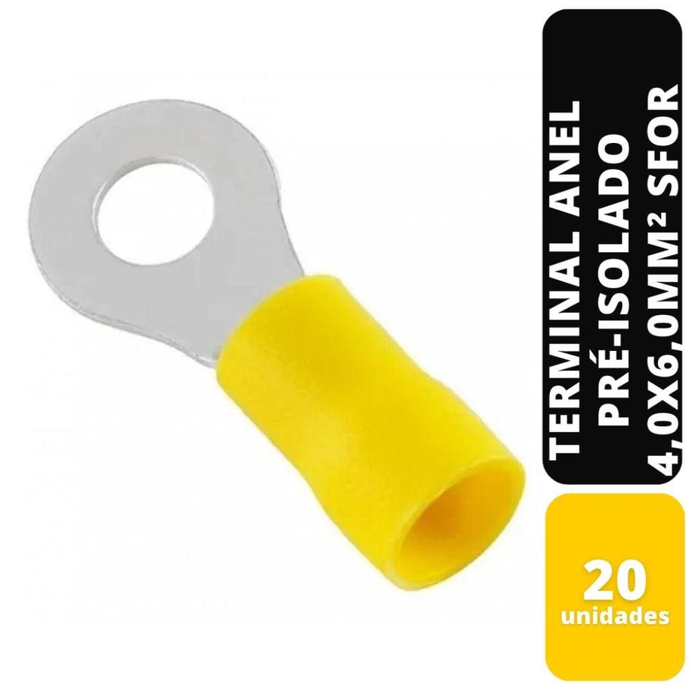 Kit c/20 Terminal Anel Amarelo Pré-Isolado 4,0x6,0mm² Sfor