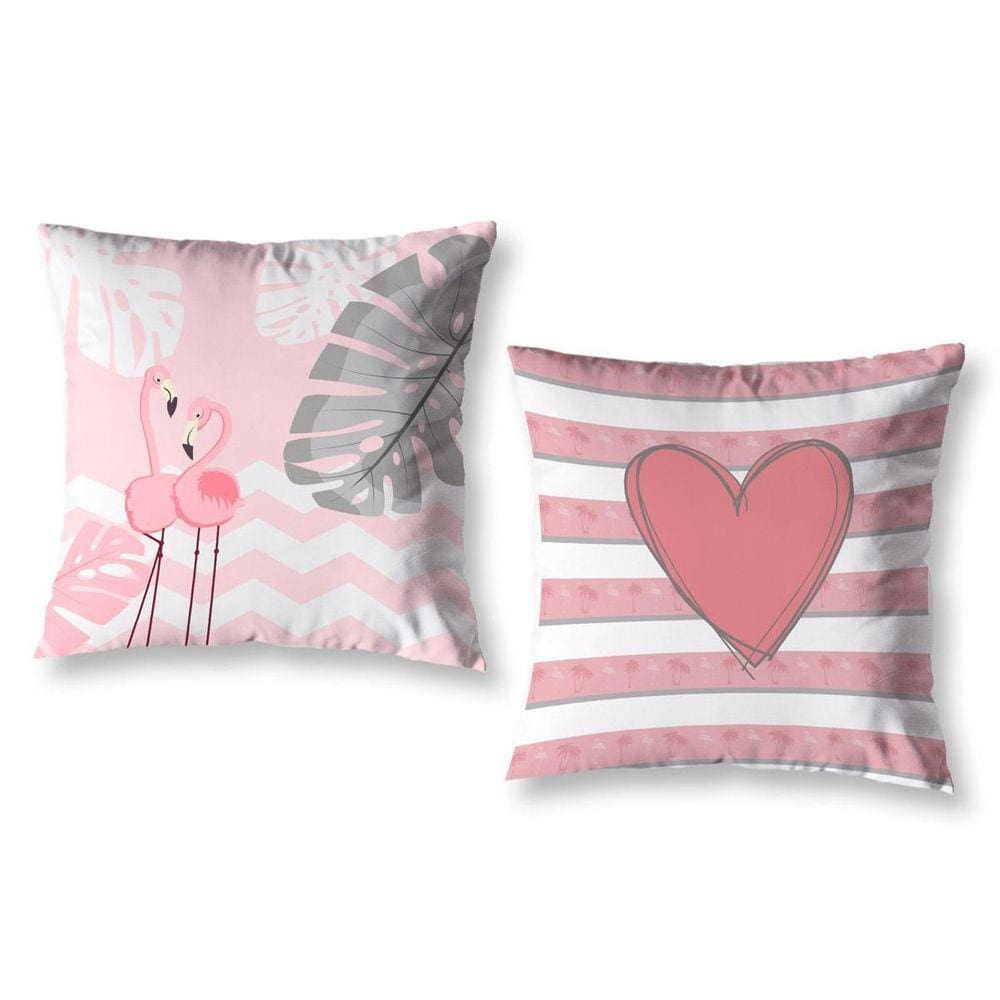 Kit 2 Almofadas Cheias 40Cm X 40Cm Estampadas Flamingo